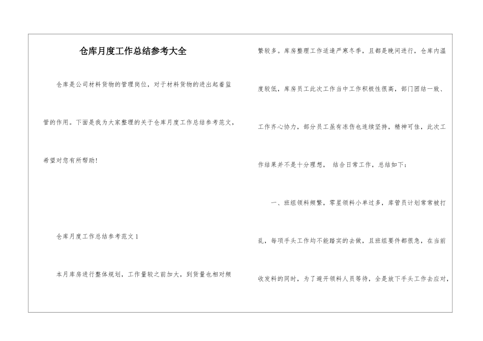 仓库月度工作总结参考大全_第1页