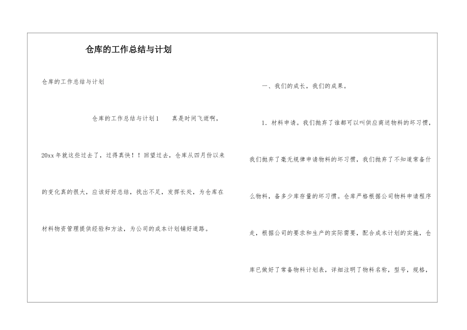 仓库的工作总结与计划_第1页