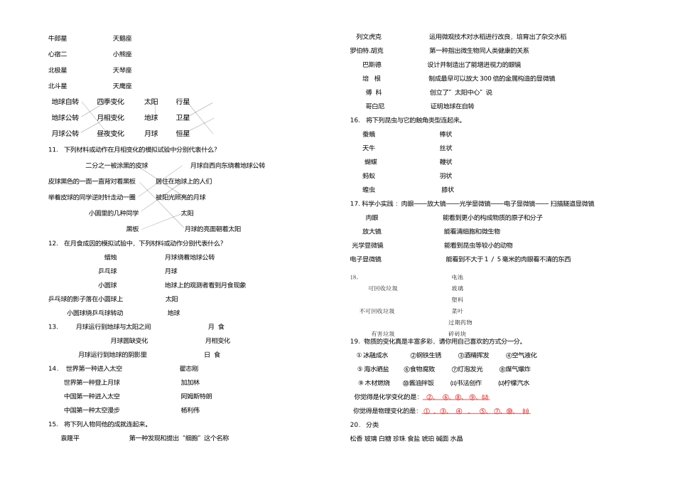 2025年教科六年级科学连线题及部分常考题考试_第2页