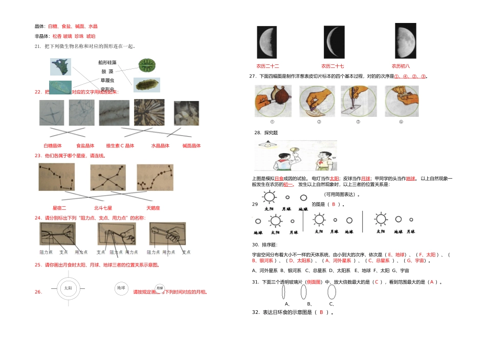 2025年教科六年级科学连线题及部分常考题考试_第3页