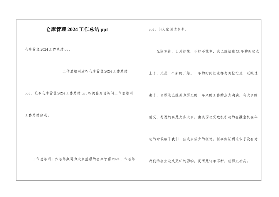 仓库管理2024工作总结ppt_第1页
