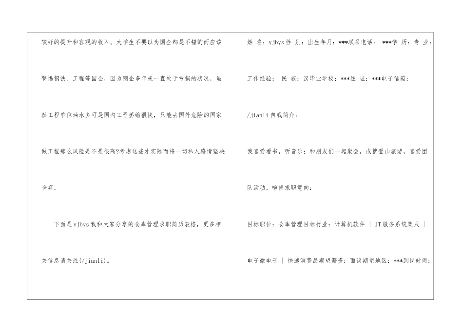 仓库管理求职简历表格_第2页