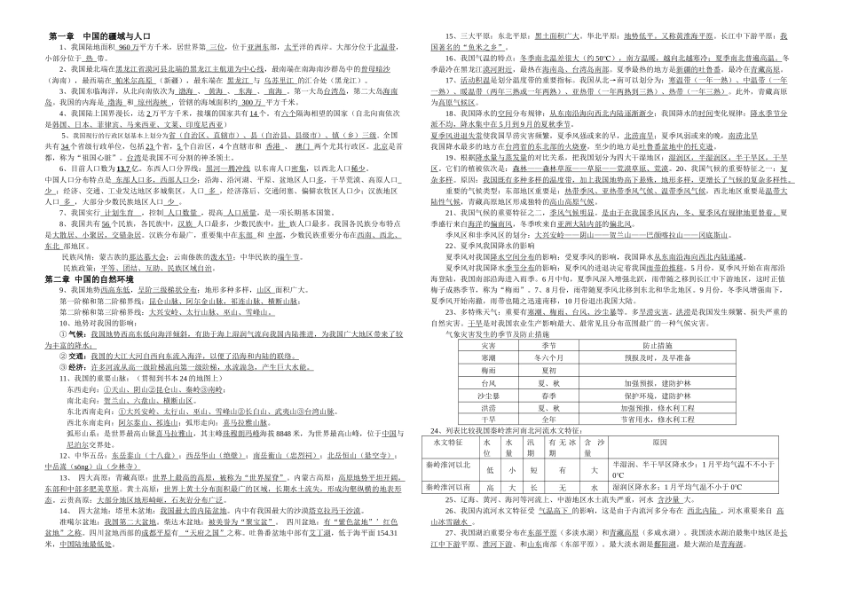 2025年八年级地理上册复习知识点总结湘教版_第1页