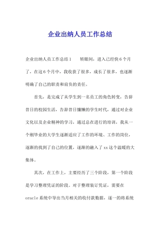 企业出纳人员工作总结