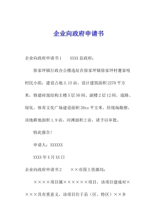 企业向政府申请书