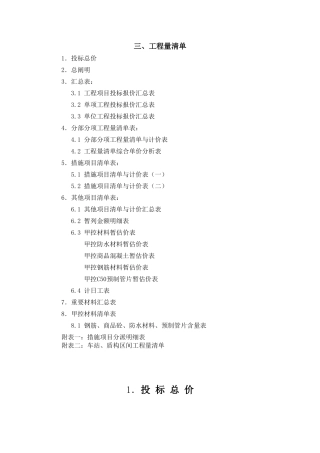 2025年工程量清单全套表格