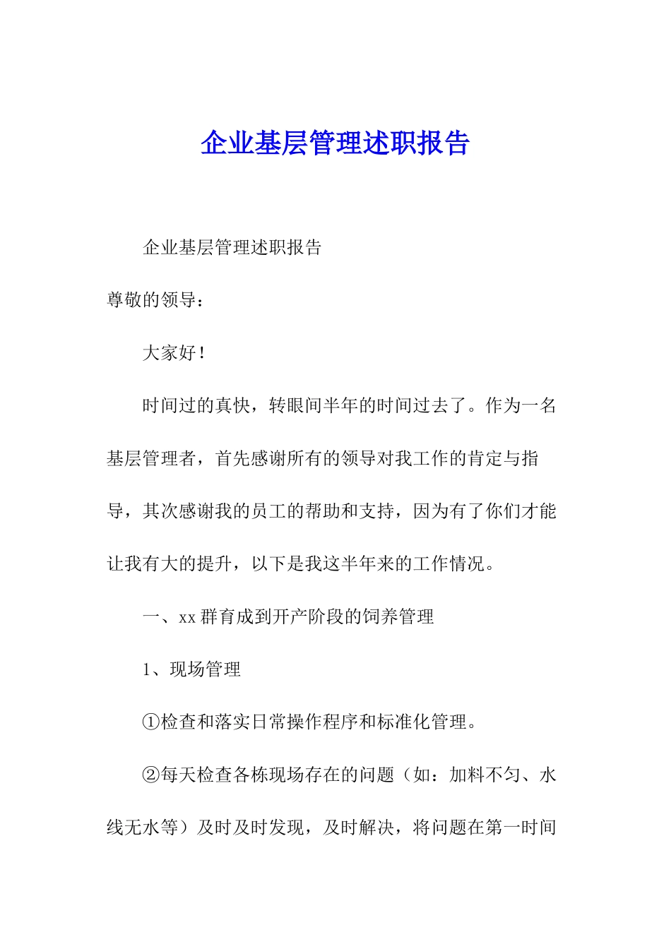企业基层管理述职报告_第1页