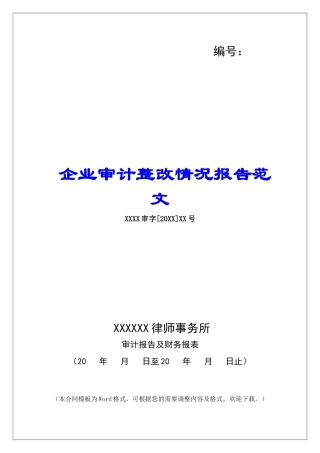 企业审计整改情况报告范文