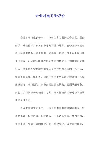 企业对实习生评价