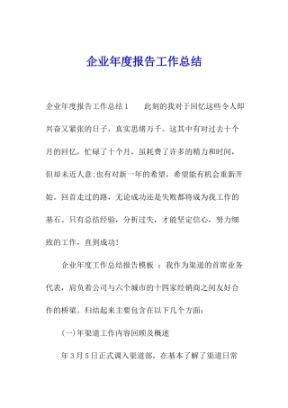 企业年度报告工作总结