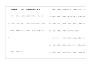 企业新员工工作个人心得体会2024范文