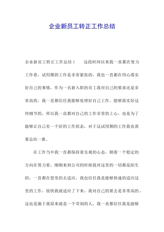 企业新员工转正工作总结