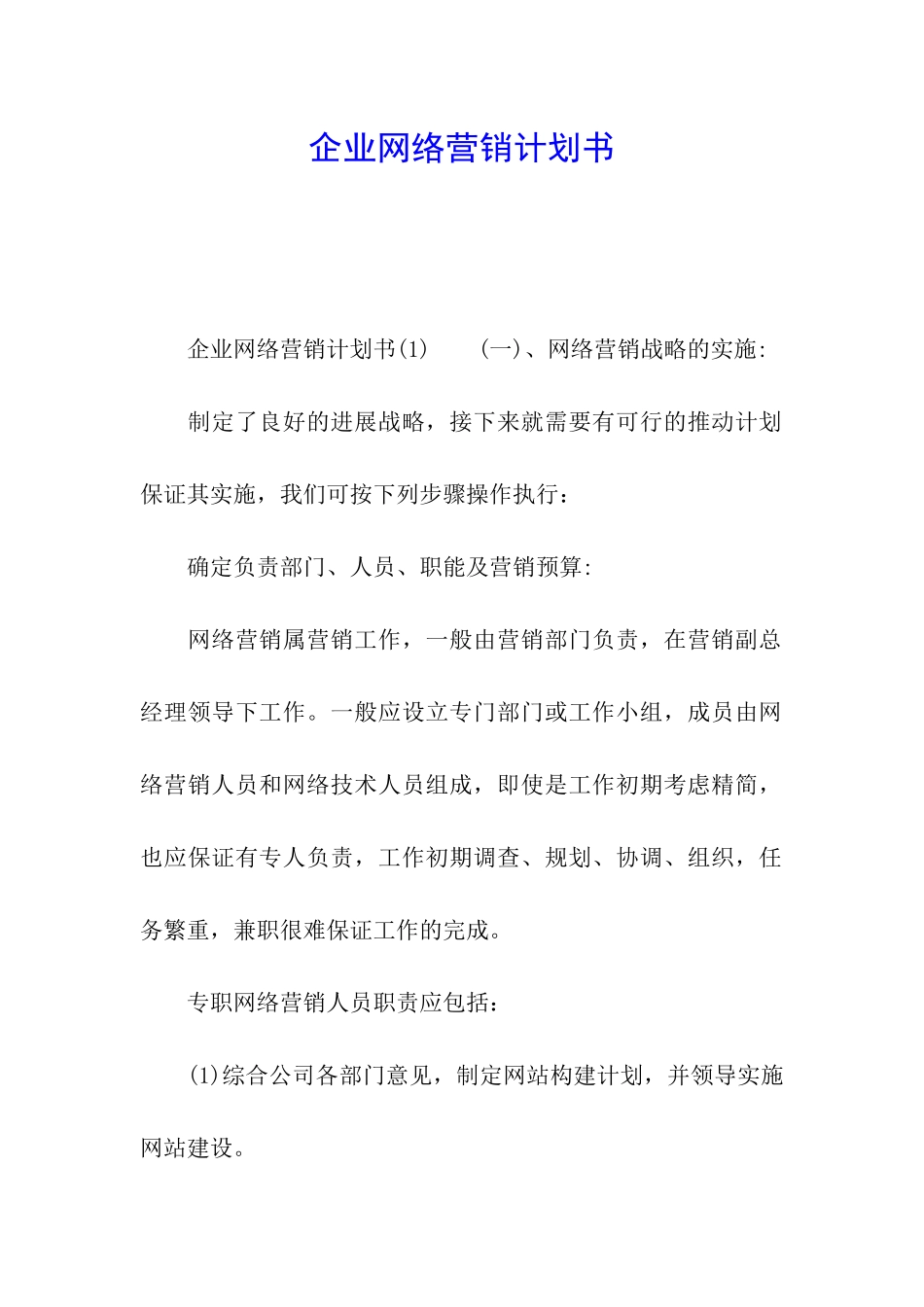企业网络营销计划书_第1页