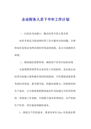 企业财务人员下半年工作计划