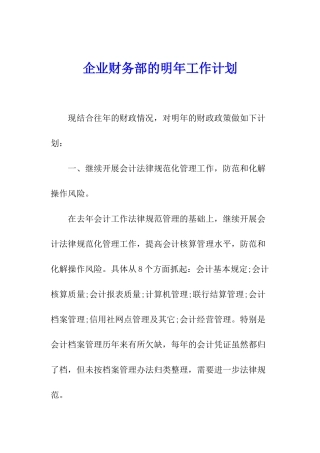 企业财务部的明年工作计划