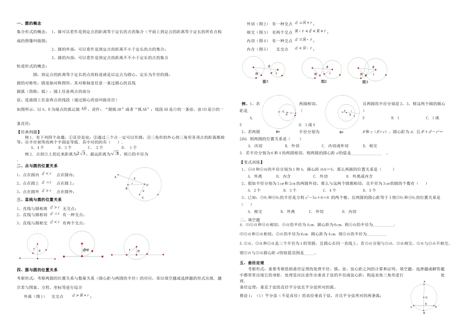 2025年初三上学期圆知识点和典型基础例题复习_第1页