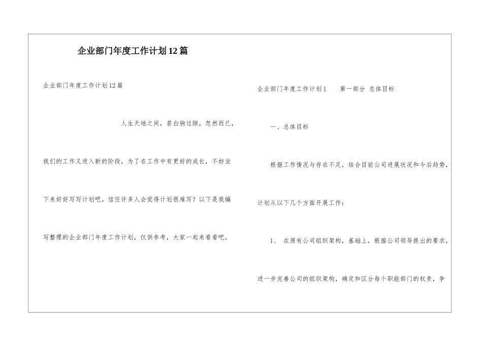 企业部门年度工作计划12篇_第1页