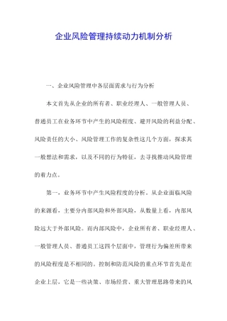企业风险管理持续动力机制分析