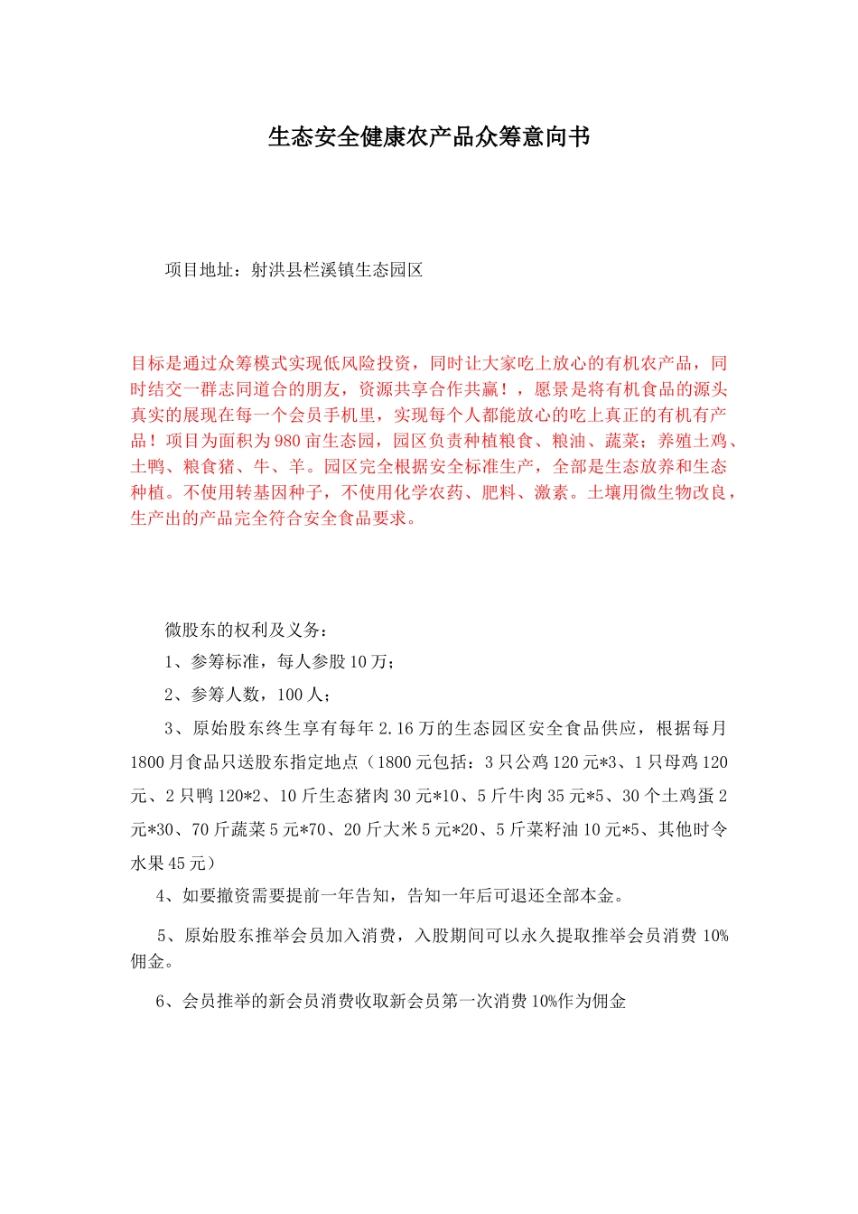 众筹股东意向书-范本_第1页