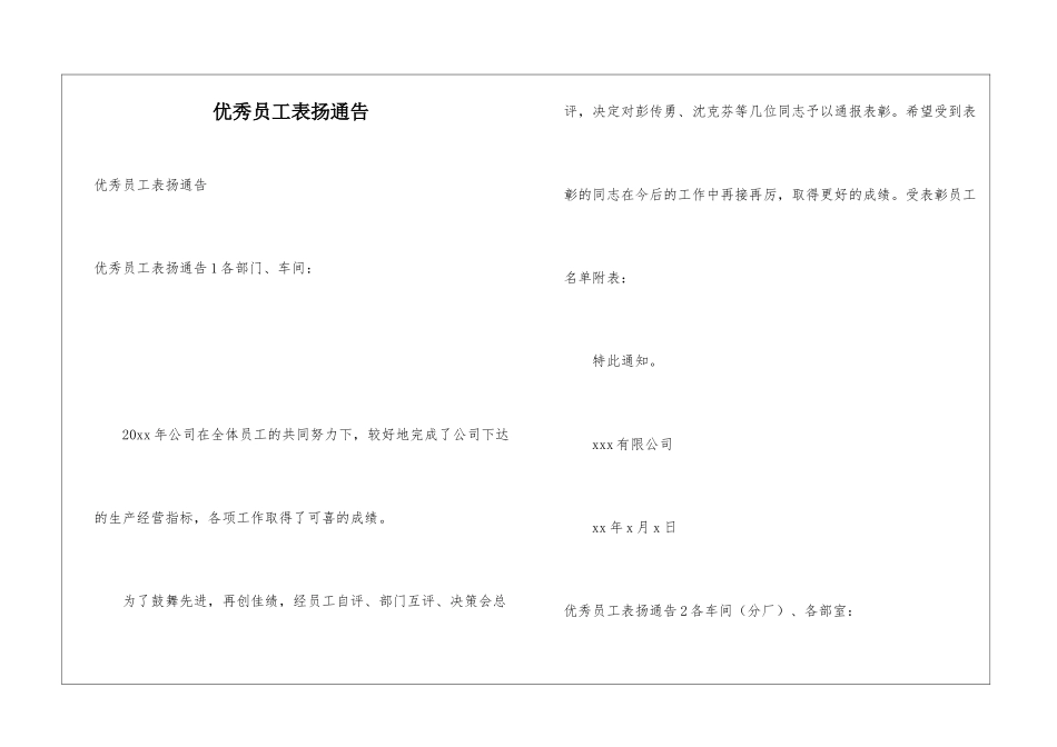优秀员工表扬通告_第1页