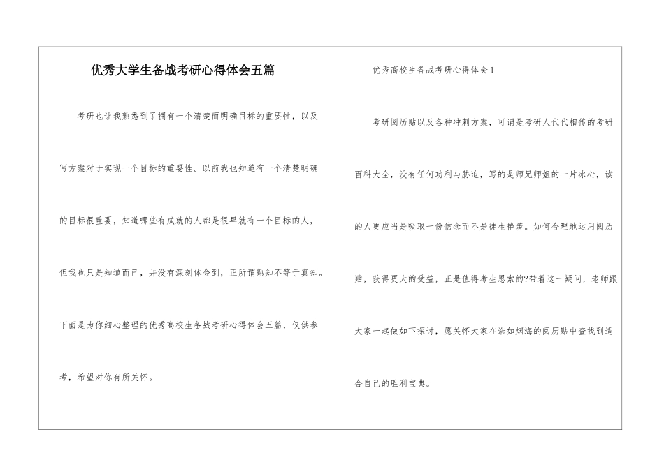 优秀大学生备战考研心得体会五篇_第1页