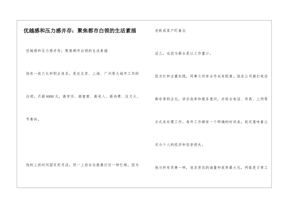 优越感和压力感并存：聚焦都市白领的生活素描_第1页