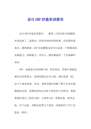 会计ERP沙盘实训报告
