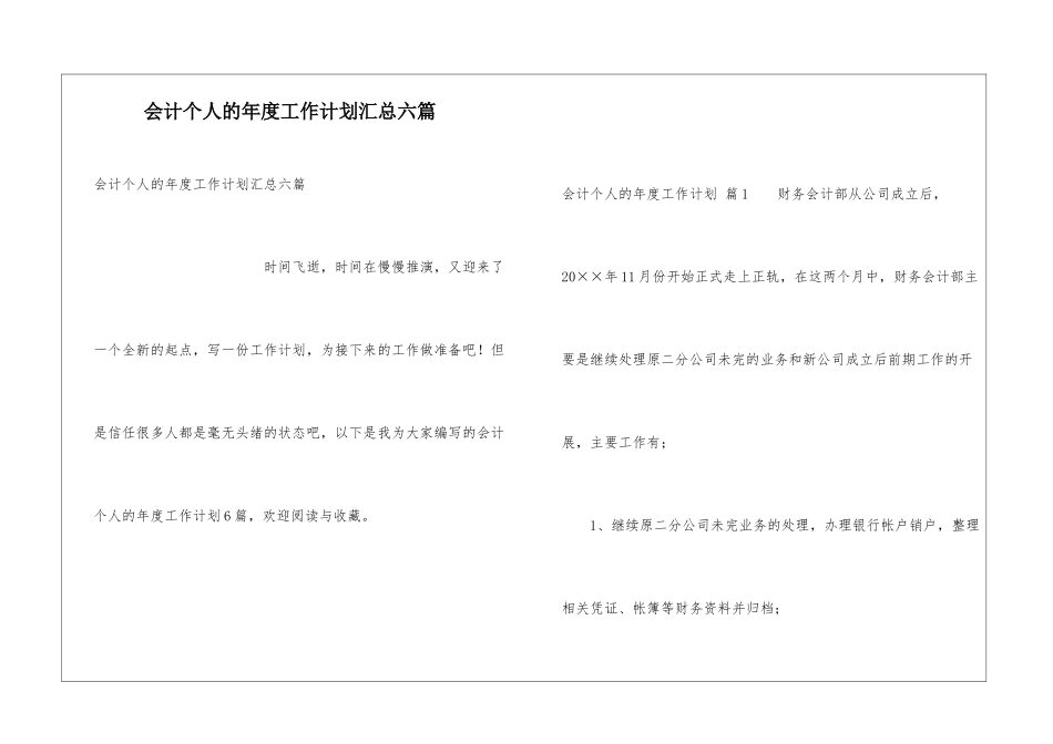会计个人的年度工作计划汇总六篇_第1页