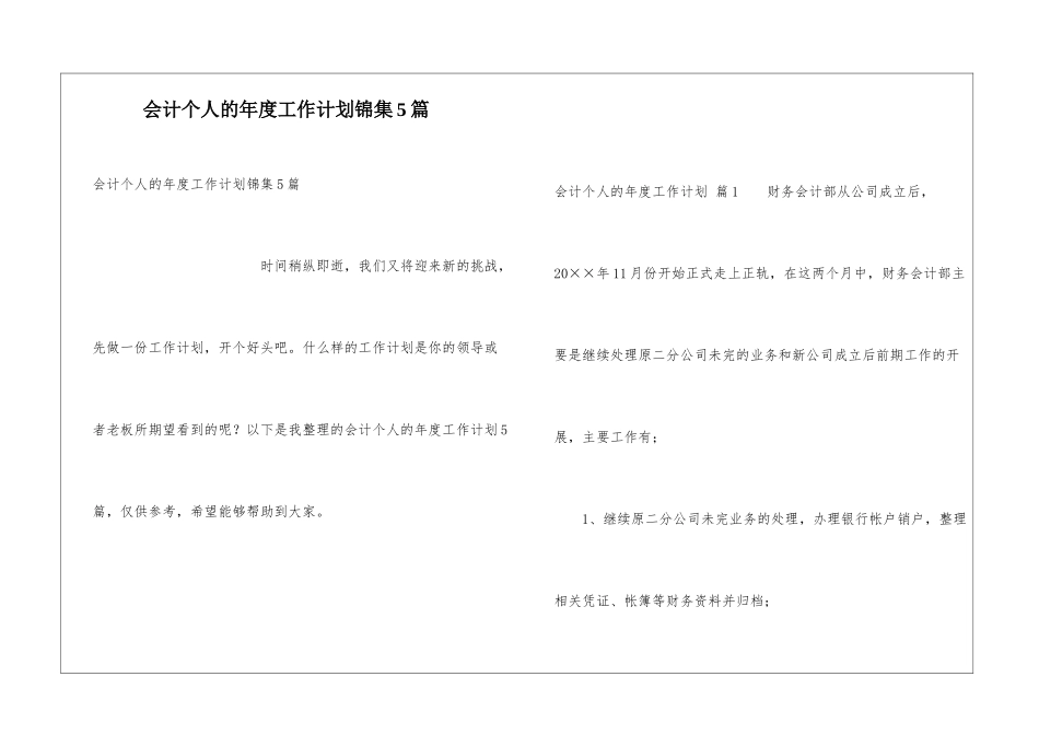 会计个人的年度工作计划锦集5篇_第1页