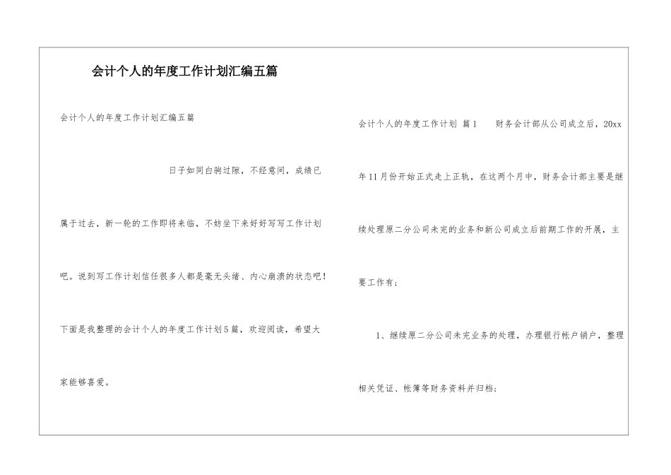 会计个人的年度工作计划汇编五篇_第1页