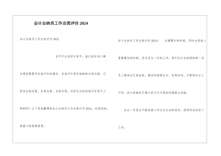 会计出纳员工作自我评价2024