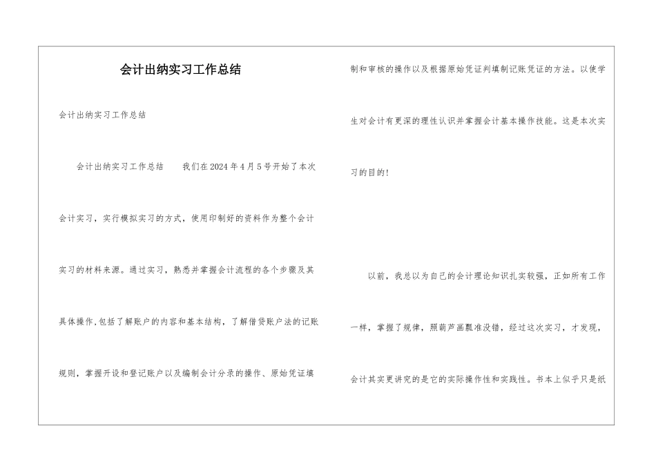 会计出纳实习工作总结_第1页