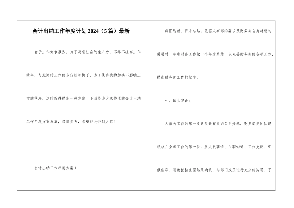 会计出纳工作年度计划2024最新_第1页