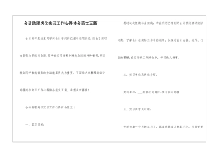 会计助理岗位实习工作心得体会范文五篇