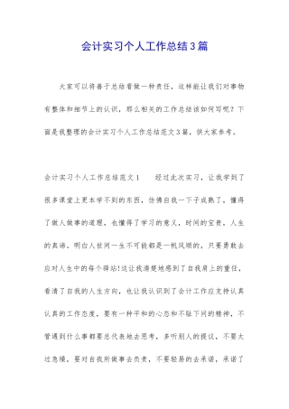 会计实习个人工作总结3篇
