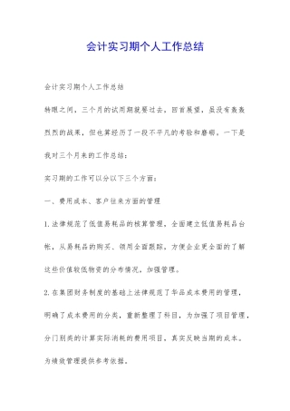 会计实习期个人工作总结-