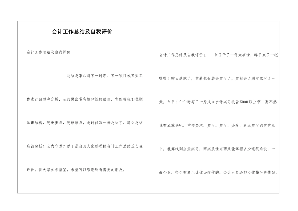 会计工作总结及自我评价_第1页