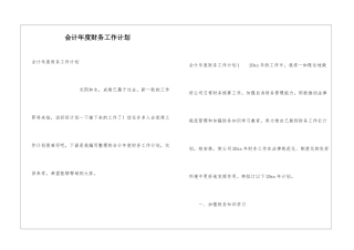 会计年度财务工作计划