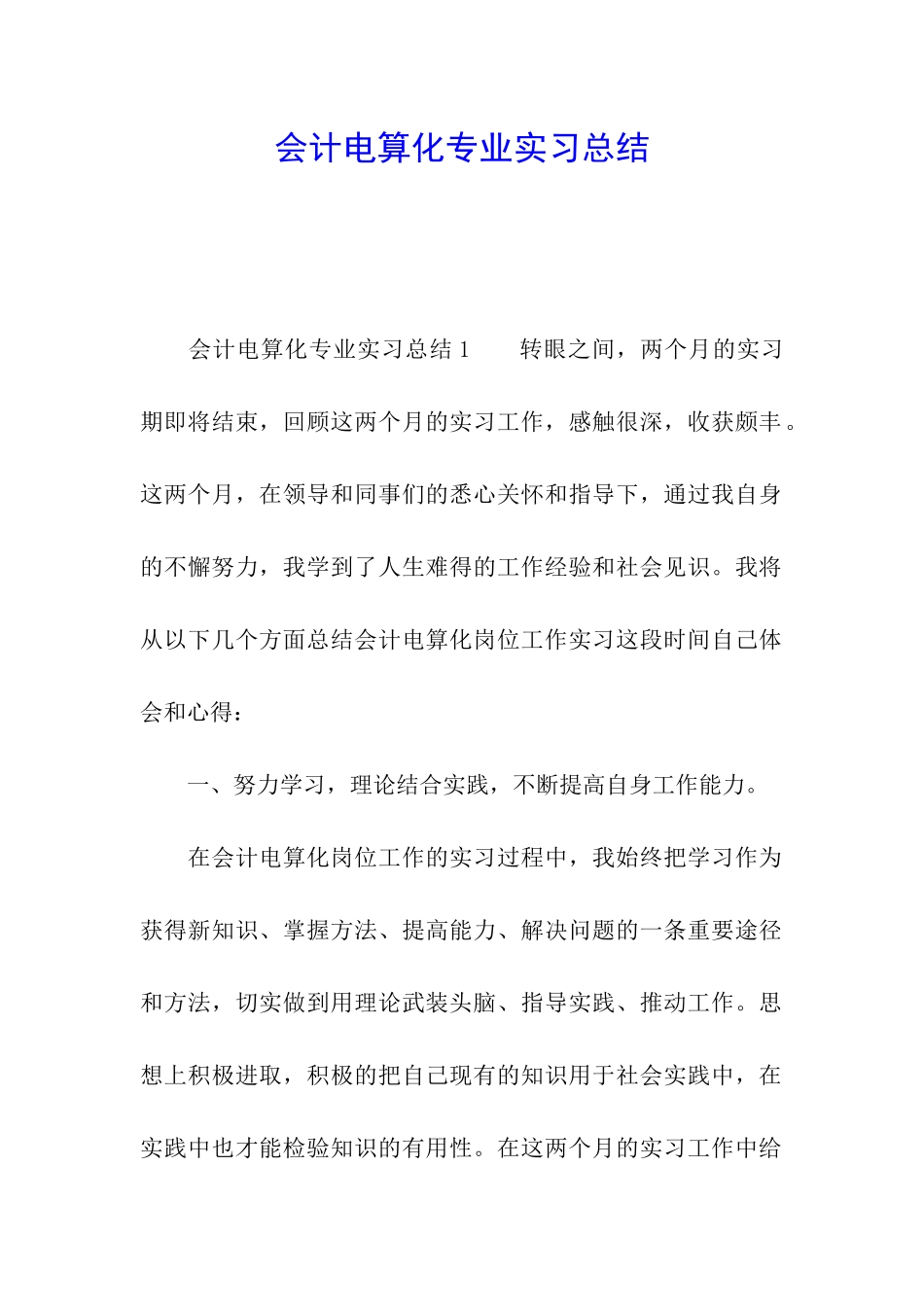 会计电算化专业实习总结_第1页
