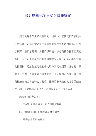 会计电算化个人实习自我鉴定