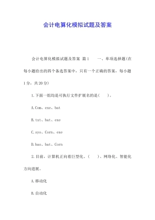 会计电算化模拟试题及答案