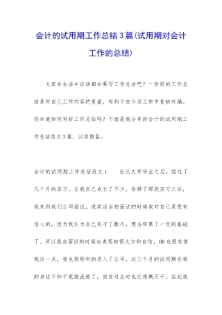 会计的试用期工作总结3篇