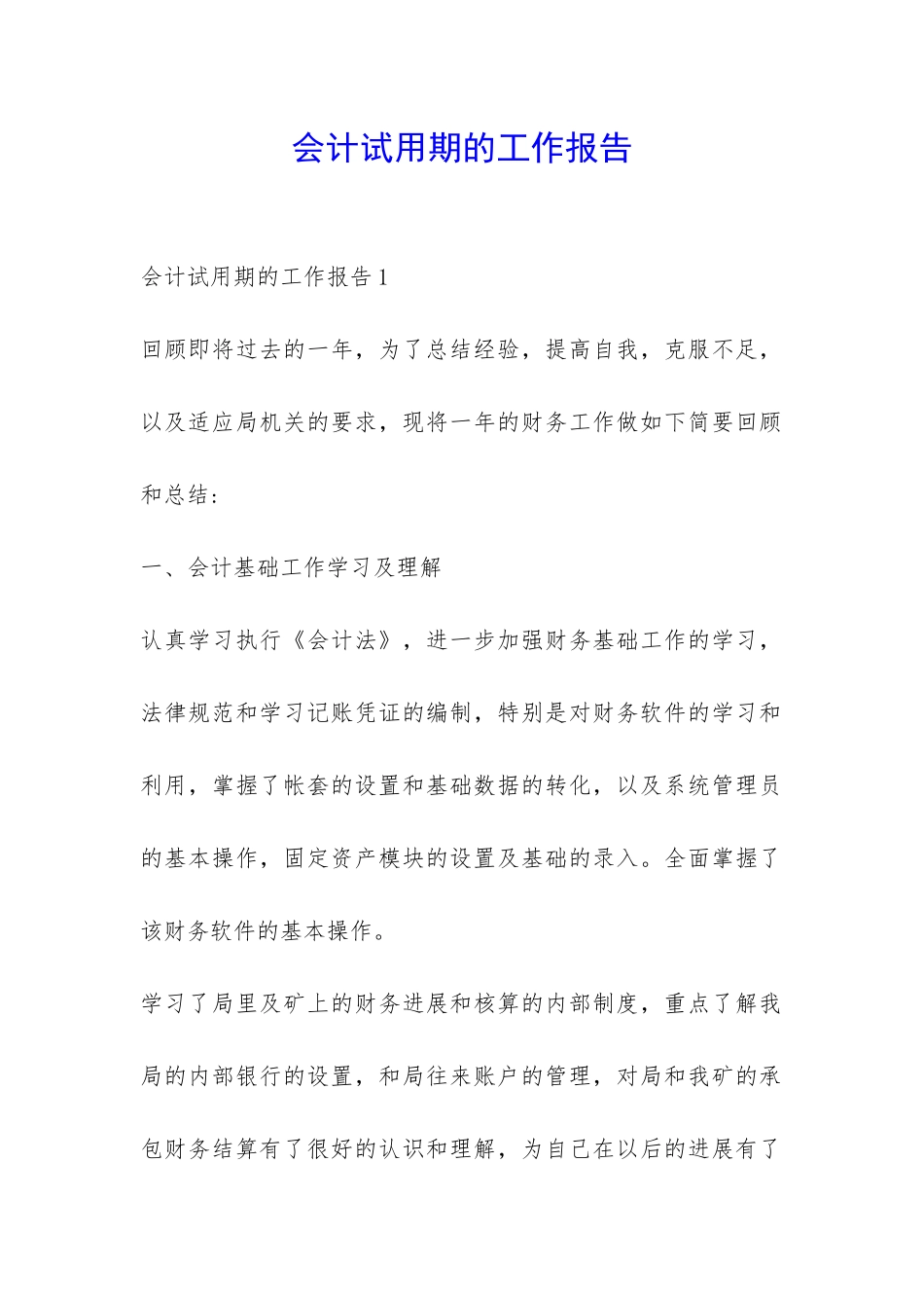 会计试用期的工作报告-_第1页