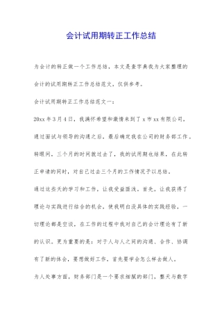 会计试用期转正工作总结-