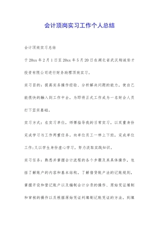 会计顶岗实习工作个人总结-