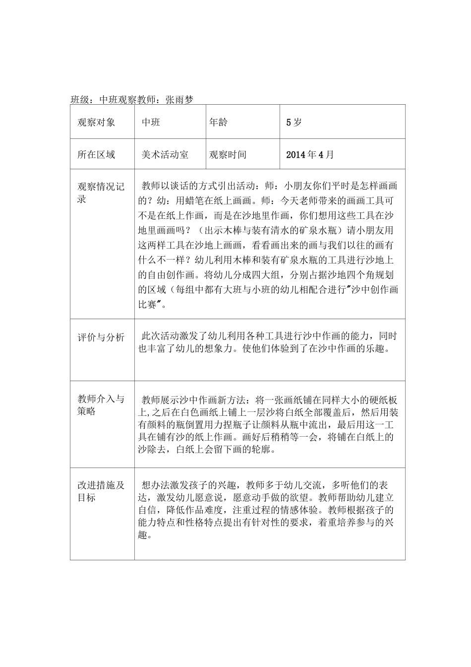 幼儿园美术特色活动观察表精讲_第2页