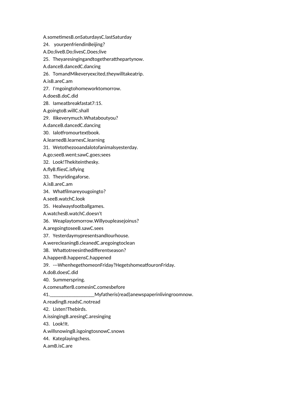 小升初时态混合练习题_第2页