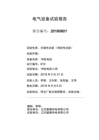 电气试验报告(电动机)标准样本