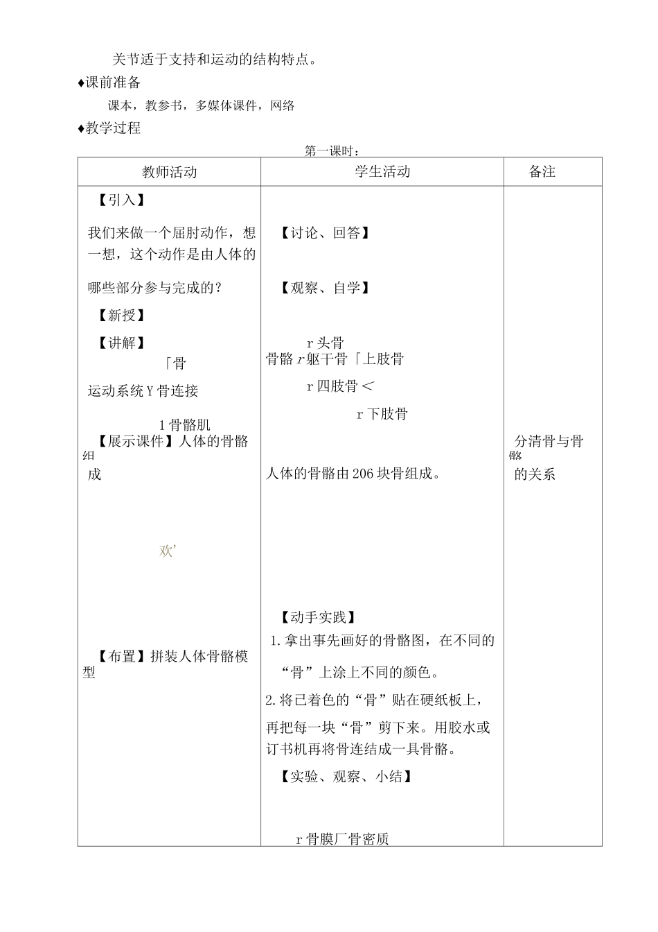 苏科版八年级生物上册17.1《人体的运动》教案教学设计_第2页