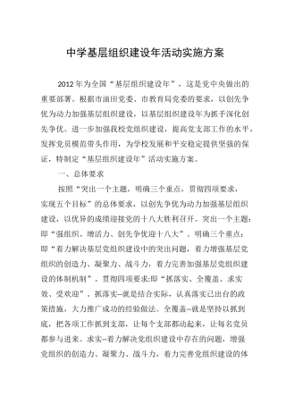 中学基层组织建设年活动实施方案